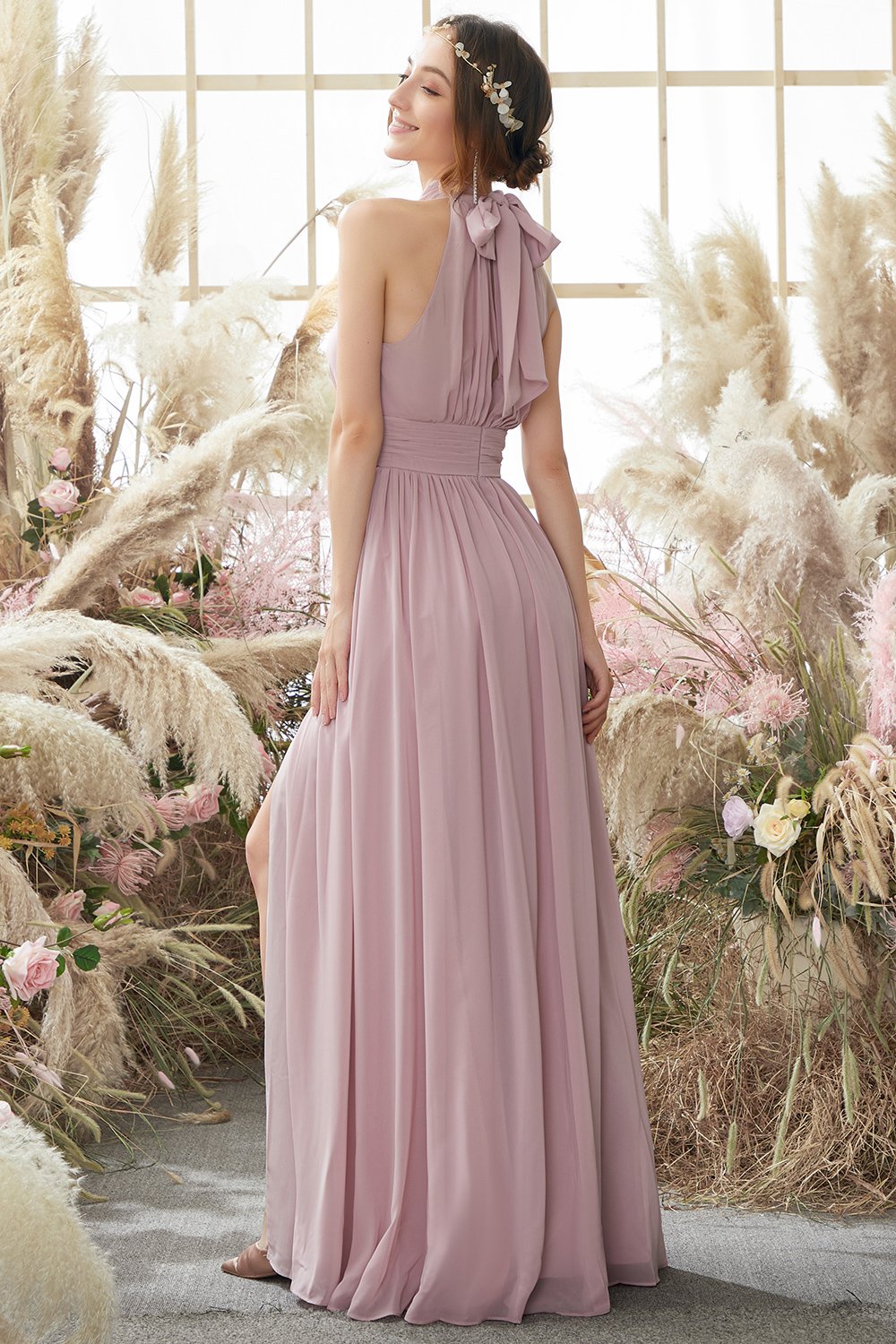 Zapaka Women Blush A Line Bridesmaid Dress Halter Side Slit Long Wedding Party Dress ZAPAKA UK Zapaka Women Blush A Line Bridesmaid Dress Halter Side Slit Long Wedding Party Dress ZAPAKA UK