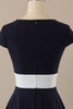 Load image into Gallery viewer, Navy Scoop 1950s Dress with Ruffles