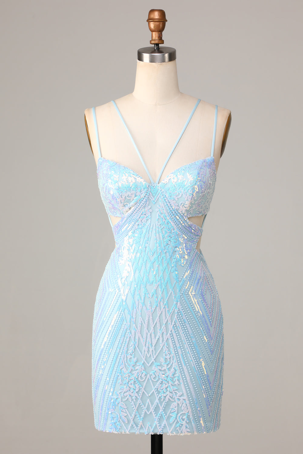 So Stunning Bodycon Spaghetti Straps Blue Sequins Short Homecoming Dress