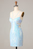 Load image into Gallery viewer, So Stunning Bodycon Spaghetti Straps Blue Sequins Short Homecoming Dress