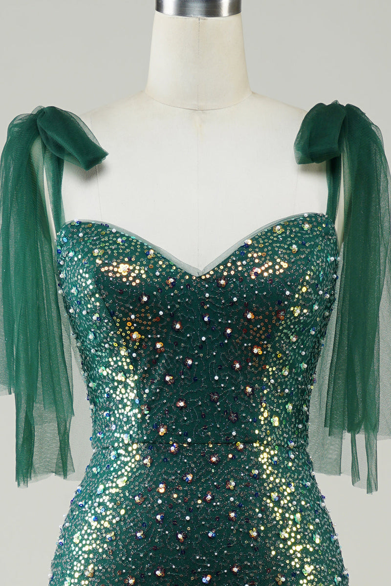 Load image into Gallery viewer, Sparkly Dark Green Mermaid Sequin Long Prom Dress with Slit