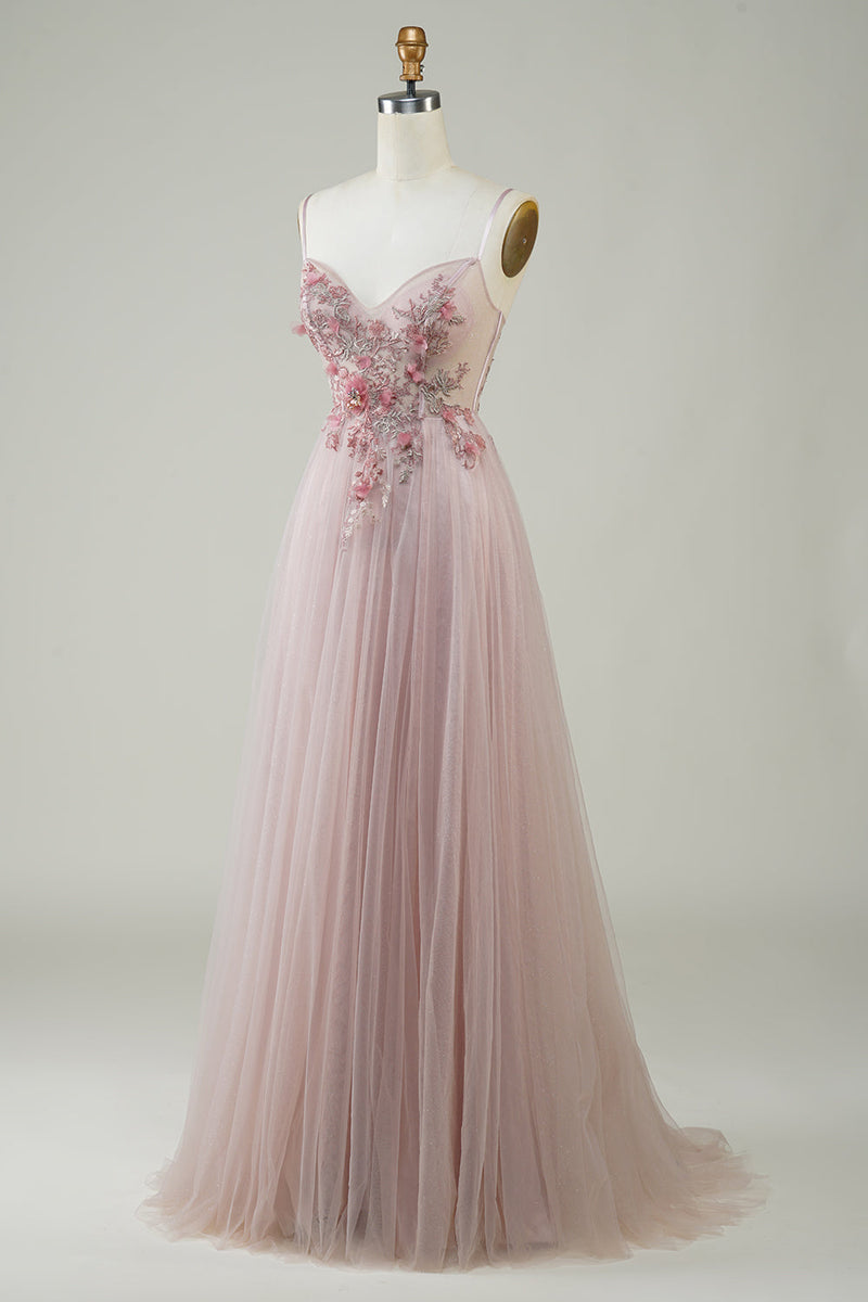 Load image into Gallery viewer, Blush Corset A-Line Long Prom Dress with Flowers