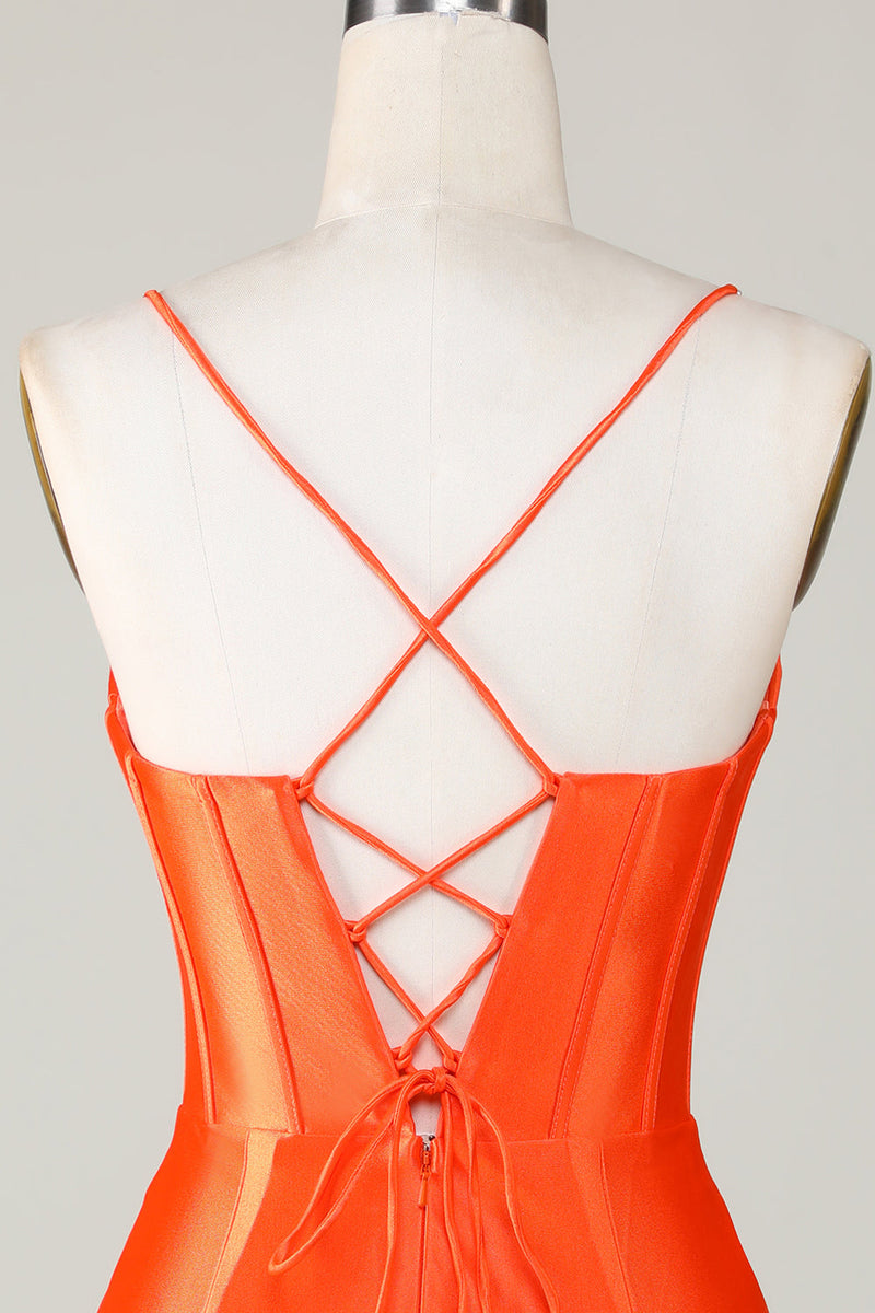 Load image into Gallery viewer, Sparkly Orange Beaded Corset Tight Short Homecoming Dress