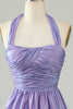 Load image into Gallery viewer, Purple Halter Open Back Sleeveless A Line Graduation Dress
