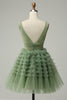 Load image into Gallery viewer, Green Tulle V-Neck Short Prom Dress With Open Back