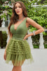 Load image into Gallery viewer, A Line Deep V Neck Green Short Homecoming Dress with Ruffles