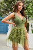 Load image into Gallery viewer, A Line Deep V Neck Green Short Homecoming Dress with Ruffles