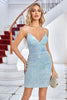 Load image into Gallery viewer, Light Blue Sparkly Tight Homecoming Dress with Lace-up Back