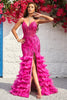 Load image into Gallery viewer, Mermaid Spaghetti Straps Fuchsia Long Prom Dress with Feathers