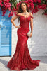 Load image into Gallery viewer, Mermaid Off the Shoulder Burgundy Corset Prom Dress with Bronzing