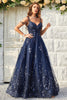 Load image into Gallery viewer, A Line Off the Shoulder Navy Long Prom Dress with Appliques