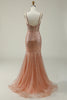 Load image into Gallery viewer, Mermaid Spaghetti Straps Blush Sequins Long Prom Dress