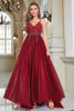 Load image into Gallery viewer, Sparkly Burgundy Beaded Long Tulle Prom Dress with Slit