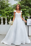 Simple Ivory Satin A-Line Wedding Dress