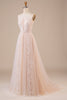 Load image into Gallery viewer, Tulle Halter Keyhole Champagne Wedding Dress with Appliques
