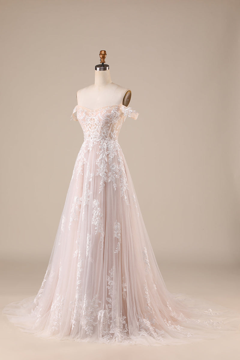 Zapaka Women Ivory Detachable Off the Shoulder Corset Tulle Wedding Dress  Sweep Train Bridal Dress with Lace – ZAPAKA UK