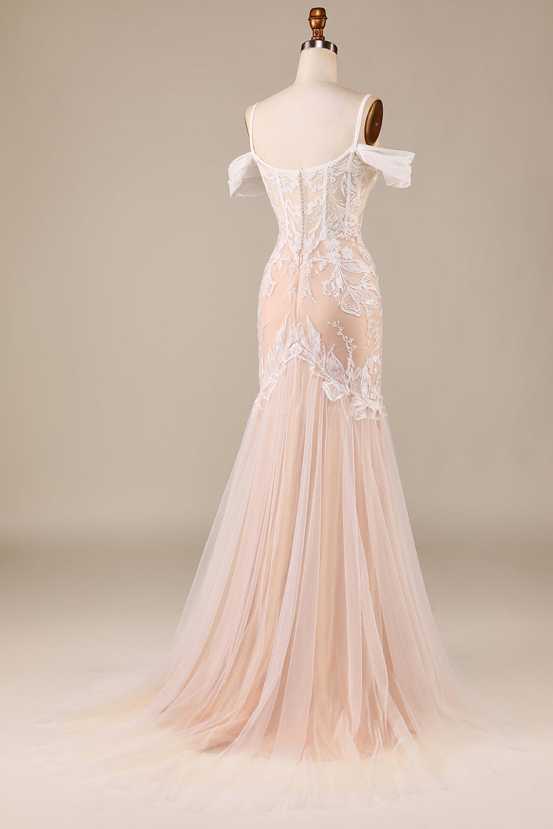 Load image into Gallery viewer, Champagne Mermaid Long Wedding Dress with Lace
